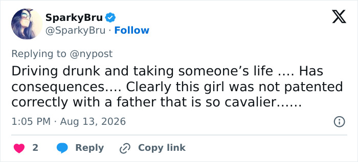 A social media post about a drunken daughter and her dad's jailhouse call after ending a bride's life. A social media post about a drunken daughter and her dad's jailhouse call after ending a bride's life.