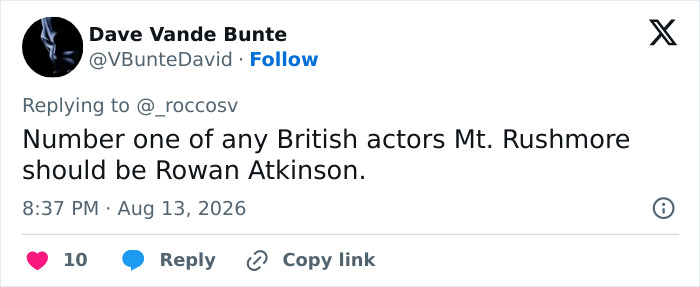 Netizen responding to Tom Holland ranking himself among the greatest British actors, suggesting Rowan Atkinson instead. Netizen responding to Tom Holland ranking himself among the greatest British actors, suggesting Rowan Atkinson instead.