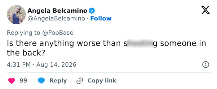 Angela Belcamino's tweet regarding the Luigi Mangione case and UnitedHealthcare CEO attack. Angela Belcamino's tweet regarding the Luigi Mangione case and UnitedHealthcare CEO attack.