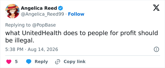 Angelica Reed tweet: UnitedHealthcare profits should be illegal. Major update in Luigi Mangione case. Angelica Reed tweet: UnitedHealthcare profits should be illegal. Major update in Luigi Mangione case.