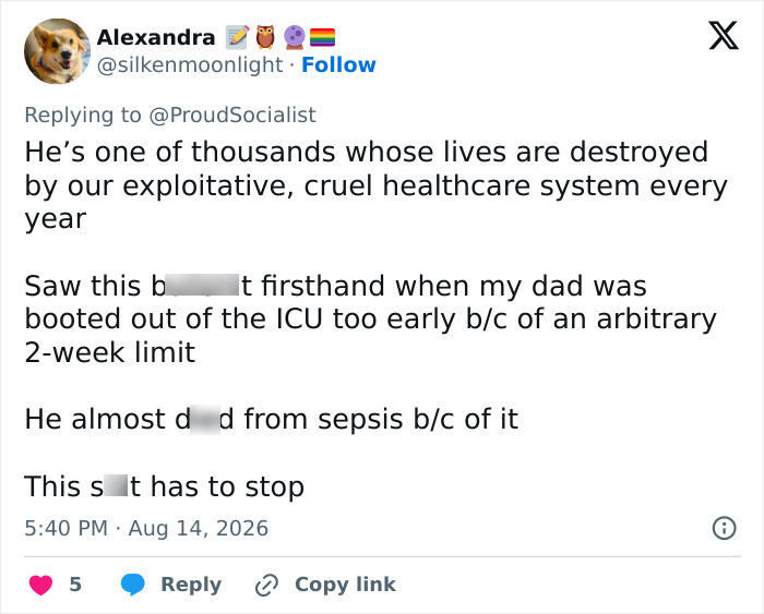 Alexandra's tweet on the Luigi Mangione case and the UnitedHealthcare system's impact on lives. Alexandra's tweet on the Luigi Mangione case and the UnitedHealthcare system's impact on lives.