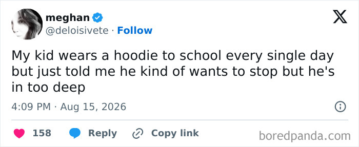 Meghan's tweet about her kid's hoodie dilemma, reflecting the comedy and challenges of raising kids.