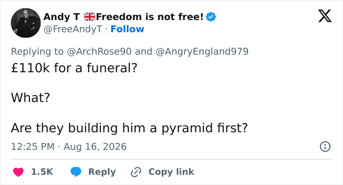 A tweet questioning the £110k for a funeral for a Cambridge professor accused of plagiarizing a PhD. A tweet questioning the £110k for a funeral for a Cambridge professor accused of plagiarizing a PhD.