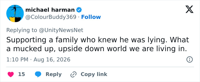 A Michael Harman tweet criticizing the support for a lying family in the PhD plagiarism GoFundMe scandal. A Michael Harman tweet criticizing the support for a lying family in the PhD plagiarism GoFundMe scandal.