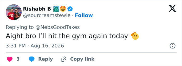 A social media post with a comment about Alan Ritchson's predictable shirtless moment trend. A social media post with a comment about Alan Ritchson's predictable shirtless moment trend.