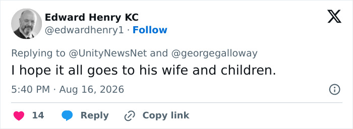 A tweet hoping funds go to wife and children, relating to the Cambridge Professor plagiarism scandal and GoFundMe. A tweet hoping funds go to wife and children, relating to the Cambridge Professor plagiarism scandal and GoFundMe.
