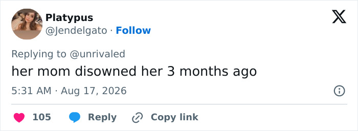 A social media comment revealing Hayden Panettiere's mother disowned her three months ago, highlighting childhood history.