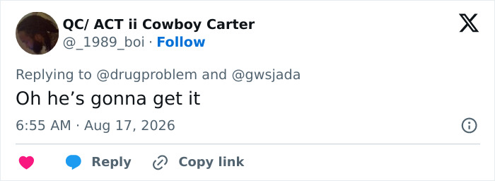 Tweet by QC/ ACT ii Cowboy Carter commenting on Hayden Panettiere's boyfriend's criminal past investigation. Tweet by QC/ ACT ii Cowboy Carter commenting on Hayden Panettiere's boyfriend's criminal past investigation.