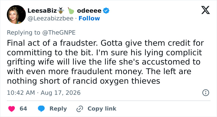 Tweet calling the deceased ex-Cambridge professor a fraudster, mentioning his lying wife and fraudulent money. Tweet calling the deceased ex-Cambridge professor a fraudster, mentioning his lying wife and fraudulent money.
