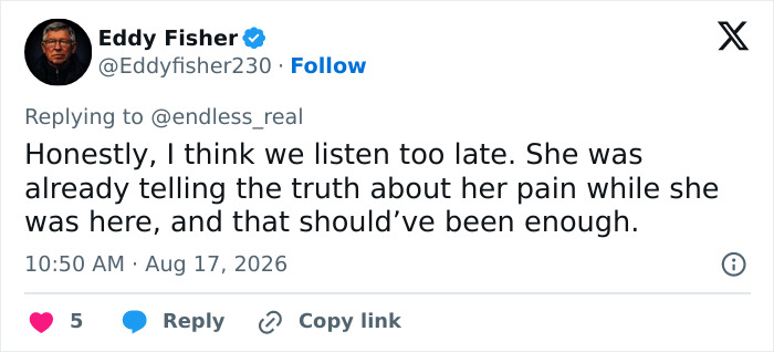 A social media post from @Eddyfisher230, replying to @endless_real, discussing Hayden Panettiere's struggles. A social media post from @Eddyfisher230, replying to @endless_real, discussing Hayden Panettiere's struggles.