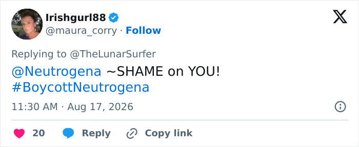 Twitter post of a fan demanding Neutrogena boycott after Hayden Panettiere's tragic passing.