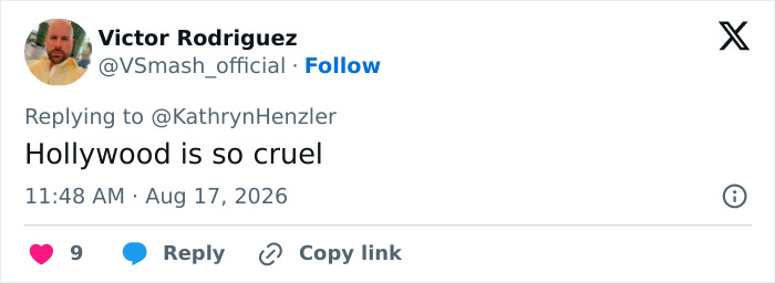 A tweet by Victor Rodriguez commenting on Hayden Panettiere's behavior under not-so-great conditions, stating Hollywood is cruel. A tweet by Victor Rodriguez commenting on Hayden Panettiere's behavior under not-so-great conditions, stating Hollywood is cruel.