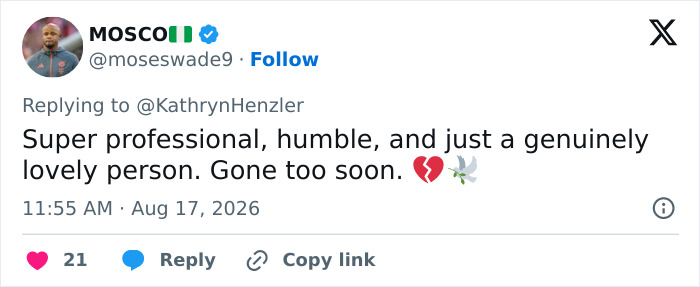 MOSCO tweet praising Hayden Panettiere's professional and humble behavior, lamenting her passing too soon. MOSCO tweet praising Hayden Panettiere's professional and humble behavior, lamenting her passing too soon.