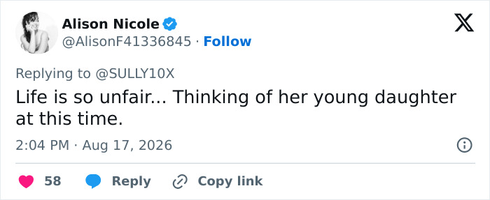 Tweet expressing sadness for Hayden Panettiere's heartbreaking final days and thinking of her young daughter. Tweet expressing sadness for Hayden Panettiere's heartbreaking final days and thinking of her young daughter.