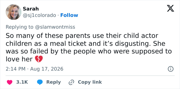 Screenshot of a tweet discussing the heartbreaking final days of Hayden Panettiere, mentioning child actors. Screenshot of a tweet discussing the heartbreaking final days of Hayden Panettiere, mentioning child actors.