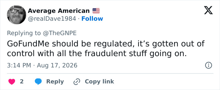 Tweet arguing GoFundMe should be regulated due to fraud, pertinent to the Cambridge Professor PhD plagiarism scandal. Tweet arguing GoFundMe should be regulated due to fraud, pertinent to the Cambridge Professor PhD plagiarism scandal.