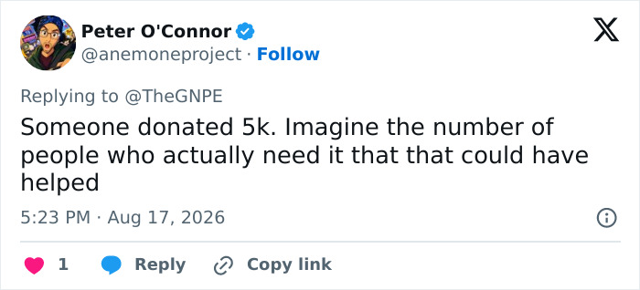 A tweet discussing a 5k donation and the people who need help, referencing the Cambridge Professor GoFundMe. A tweet discussing a 5k donation and the people who need help, referencing the Cambridge Professor GoFundMe.
