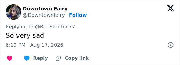 A social media post from @Downtownfairy, replying to @BenStanton77, stating So very sad regarding Hayden Panettiere Autopsy Results. A social media post from @Downtownfairy, replying to @BenStanton77, stating So very sad regarding Hayden Panettiere Autopsy Results.