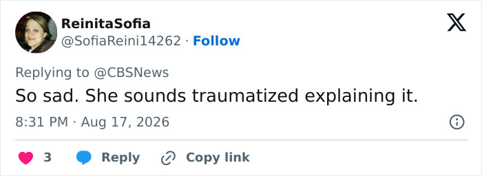 A social media user comments So sad. She sounds traumatized explaining it, concerning Hayden Panettiere's autopsy results. A social media user comments So sad. She sounds traumatized explaining it, concerning Hayden Panettiere's autopsy results.