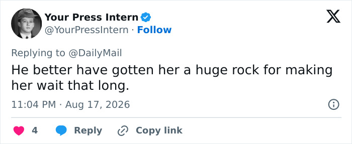 A social media post by Your Press Intern responding to the news about Ricky Gervais planning to marry. A social media post by Your Press Intern responding to the news about Ricky Gervais planning to marry.