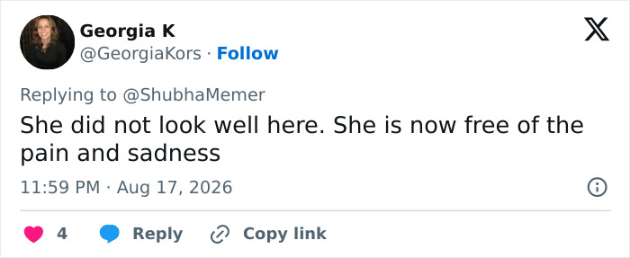 Georgia K's tweet about Hayden Panettiere not looking well, now free of pain and sadness from Hollywood's alleged abandonment. Georgia K's tweet about Hayden Panettiere not looking well, now free of pain and sadness from Hollywood's alleged abandonment.