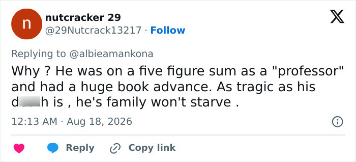 Tweet questioning GoFundMe for a professor with a high salary, related to the Cambridge Professor PhD plagiarism scandal. Tweet questioning GoFundMe for a professor with a high salary, related to the Cambridge Professor PhD plagiarism scandal.