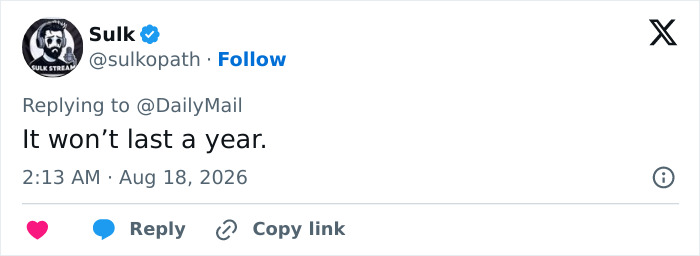 A social media user comments It won't last a year regarding Ricky Gervais' marriage plans. A social media user comments It won't last a year regarding Ricky Gervais' marriage plans.