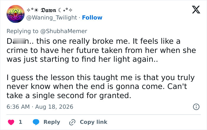 A tweet by Dawn, expressing sadness about Hayden Panettiere's heartbreaking final days and Hollywood allegedly turning on her. A tweet by Dawn, expressing sadness about Hayden Panettiere's heartbreaking final days and Hollywood allegedly turning on her.