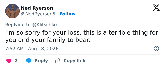 Screenshot of a tweet offering sympathy for Hayden Panettiere's tragic passing and family's burden. Screenshot of a tweet offering sympathy for Hayden Panettiere's tragic passing and family's burden.
