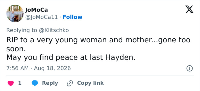 Tweet on Hayden Panettiere's tragic passing, ex-fiancé breaks silence, and daughter custody. Tweet on Hayden Panettiere's tragic passing, ex-fiancé breaks silence, and daughter custody.