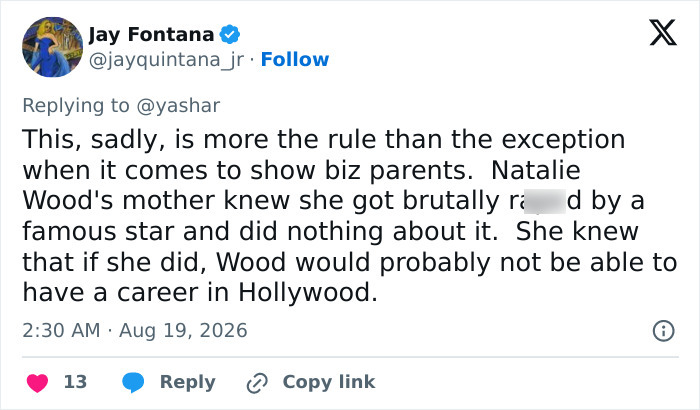 A social media user compares Hayden Panettiere's mom to Natalie Wood's mother, triggering fan fury. A social media user compares Hayden Panettiere's mom to Natalie Wood's mother, triggering fan fury.