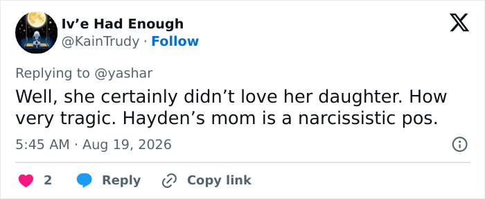 Hayden Panettiere's mom's statements about her late daughter fuel fans' fury and comparisons. Hayden Panettiere's mom's statements about her late daughter fuel fans' fury and comparisons.