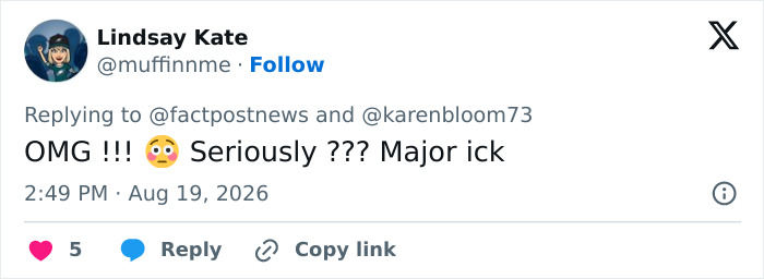 A tweet reacting to the Natalie Harp and Trump scandal, expressing 'OMG !!! Seriously ??? Major ick'. A tweet reacting to the Natalie Harp and Trump scandal, expressing 'OMG !!! Seriously ??? Major ick'.