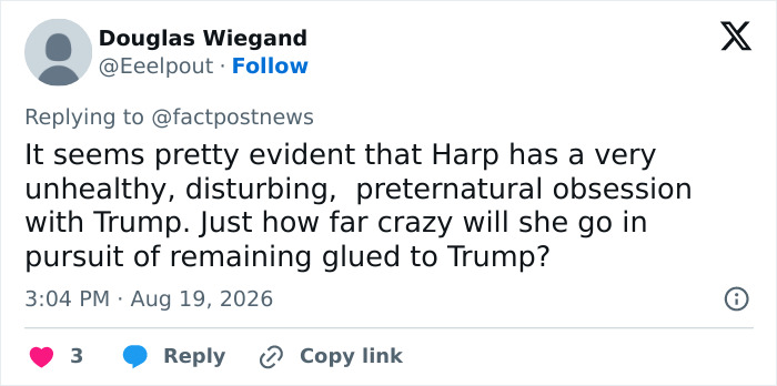 Tweet speculating on Trump's aide's obsession after her secret is exposed in security leak. Tweet speculating on Trump's aide's obsession after her secret is exposed in security leak.