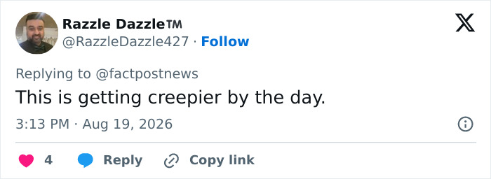 A tweet commenting on the evolving Natalie Harp and Trump scandal, stating, 'This is getting creepier by the day.' A tweet commenting on the evolving Natalie Harp and Trump scandal, stating, 'This is getting creepier by the day.'