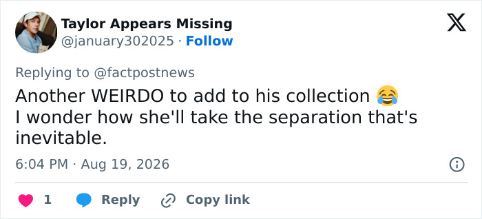 A tweet about Natalie Harp amid the scandal, wondering about a separation. A tweet about Natalie Harp amid the scandal, wondering about a separation.