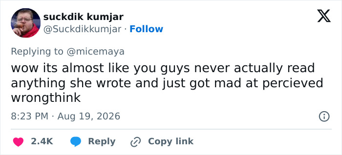 Screenshot of a tweet responding to discussions about JK Rowling and transgender surgery.