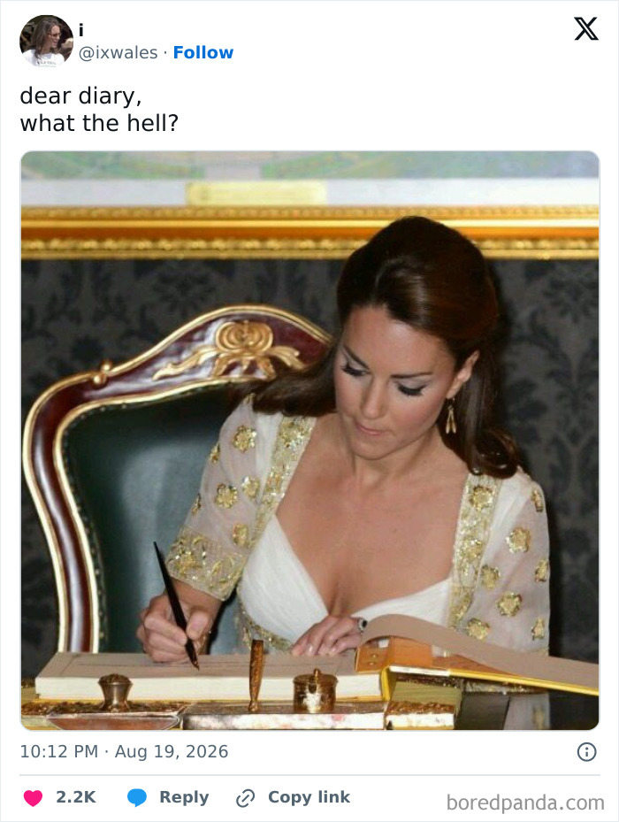 A social media post with a picture of Meghan Markle writing, responding to bombshells about Meghan Markle and Prince Harry.