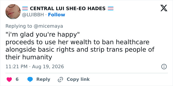 Twitter replies discussing JK Rowling's controversial take on transgender surgery and healthcare access.