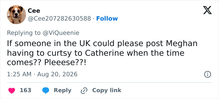 A tweet discusses Meghan Markle's move back to UK and scandalous theories, mentioning curtsying to Catherine. A tweet discusses Meghan Markle's move back to UK and scandalous theories, mentioning curtsying to Catherine.