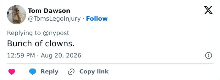 A social media comment from Tom Dawson saying Bunch of clowns regarding the missing teen and found body.