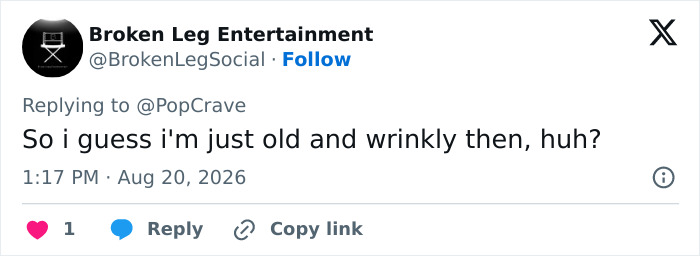 Broken Leg Entertainment tweet, feeling old and wrinkly due to the Disney child star's life update. Broken Leg Entertainment tweet, feeling old and wrinkly due to the Disney child star's life update.