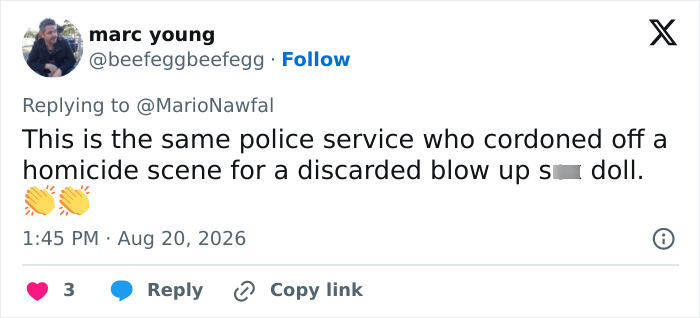 Tweet by Marc Young about police error, relating to the missing teen and code world bungle.