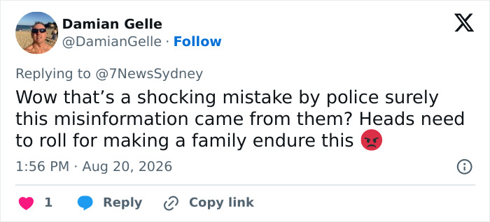 Screenshot of a tweet about the shocking mistake by police in the missing teen case.