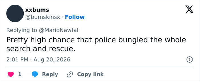 A social media post suggesting police bungled the search for the missing teen, leading to her body being found.