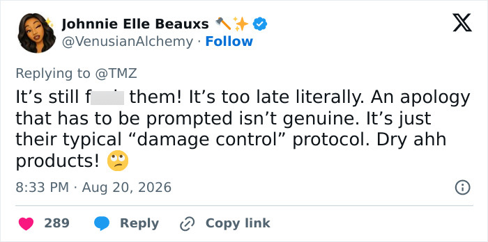 Screenshot of a tweet from Johnnie Elle Beaux discussing Neutrogena's controversy. Screenshot of a tweet from Johnnie Elle Beaux discussing Neutrogena's controversy.