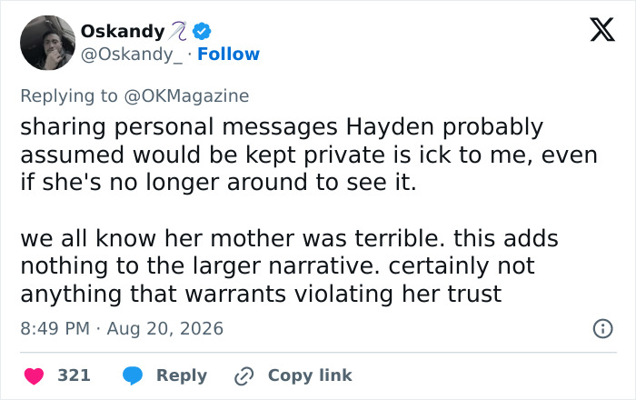 Screenshot of a tweet by Oskandy discussing shared private messages. Ruby Rose slammed for sharing private texts. Screenshot of a tweet by Oskandy discussing shared private messages. Ruby Rose slammed for sharing private texts.