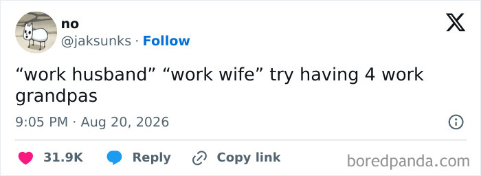 A funny tweet discussing having 4 work grandpas, part of a collection of funny tweets.