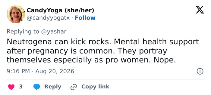 Screenshot of a tweet criticizing Neutrogena regarding Hayden Panettiere controversy. Screenshot of a tweet criticizing Neutrogena regarding Hayden Panettiere controversy.