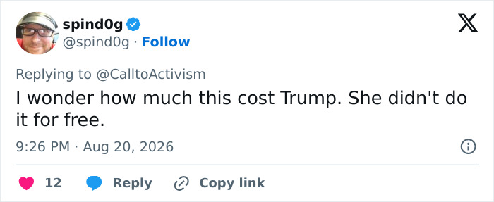 A comment about Melania Trump's gesture with Donald, wondering the cost for Trump as she wouldn't do it for free. A comment about Melania Trump's gesture with Donald, wondering the cost for Trump as she wouldn't do it for free.